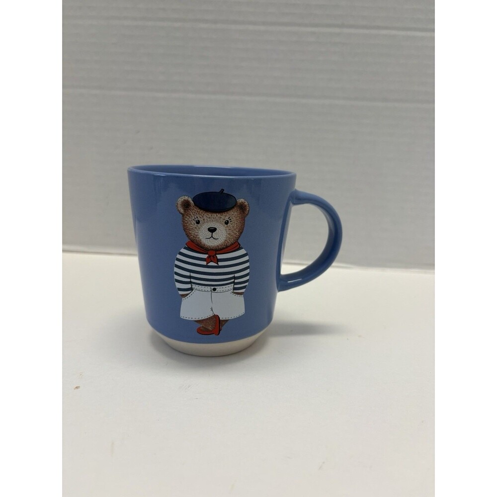 NEW Parisian Bear Mug  French Cafe Inspired Blue
